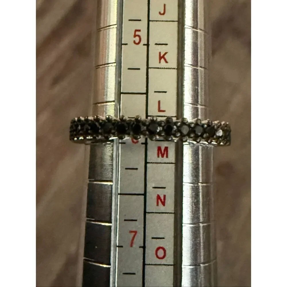 Striking Black Gemstone Eternity Band - Slim Sterling Silver Stacking Ring Size